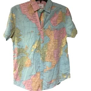 ZIP CODE Mens Map Print Short Sleeve Button Down Size S